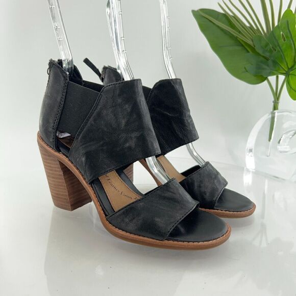 Sofft Womens Pemota Sandal Size 6 Black Leather Block Heel Back Zip Strappy - Picture 1 of 14